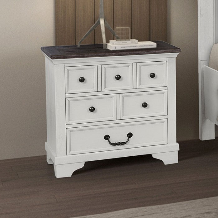 FM79014WH-4PC 4 pc Hampstead white and dark brown finish wood modern farmhouse queen bedroom set