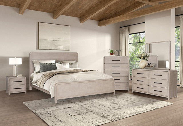 FM79016AK-4PC 4 pc Belize natural oak finish wood mid-century modern replicated weave pattern queen bedroom set USB plug