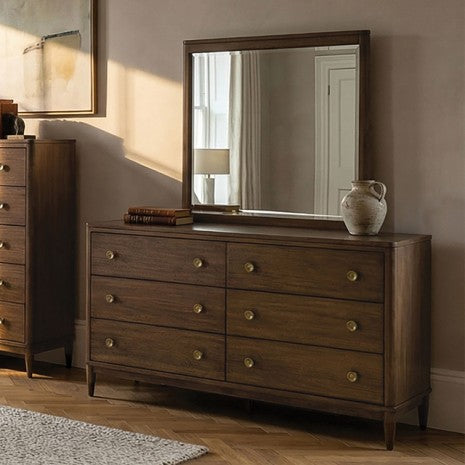 FM79018WN-4PC 4 pc Clarksburg walnut finish wood mid-century modern queen bedroom set