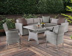 FM80001GG-SET 3 pc Palm Springs grey rattan wicker and steel frame patio dining table set with sectional seating