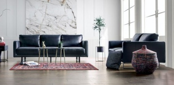 FM90000-SL 2 pc Mezzanotte midnight blue italian leather sofa and love seat set modern with track arms