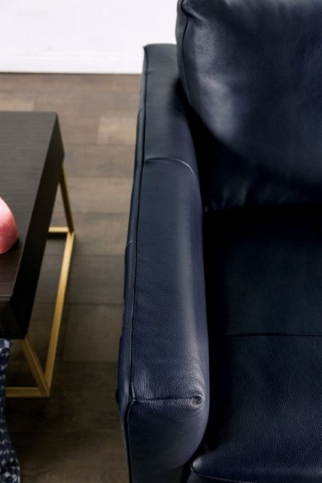 FM90000-SL 2 pc Mezzanotte midnight blue italian leather sofa and love seat set modern with track arms