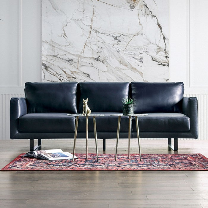FM90000-SL 2 pc Mezzanotte midnight blue italian leather sofa and love seat set modern with track arms