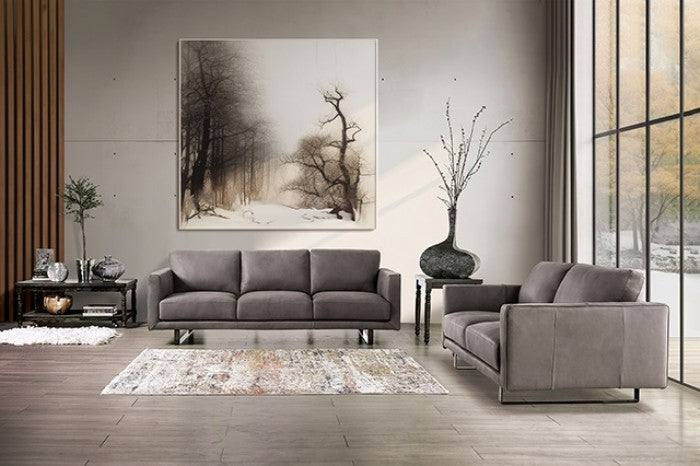 FM90000GY-SL 2 pc Mezzanotte grey italian leather sofa and love seat set modern with track arms