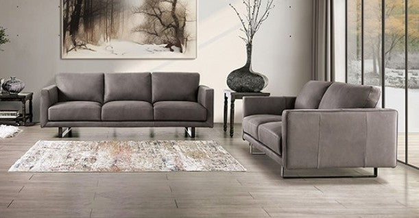FM90000GY-SL 2 pc Mezzanotte grey italian leather sofa and love seat set modern with track arms