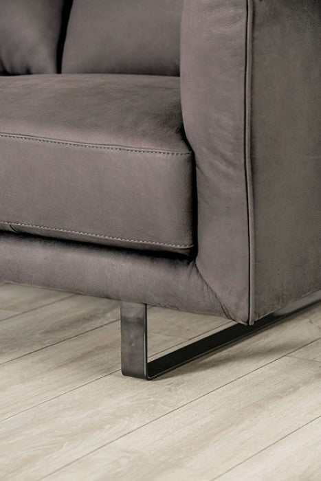 FM90000GY-SL 2 pc Mezzanotte grey italian leather sofa and love seat set modern with track arms