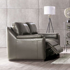 FM90002GY-SL-PM 2 pc Altamura grey italian leather sofa and love seat set modern with squared arms power recliner USB