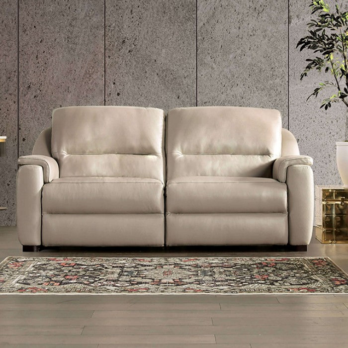FM90002TP-SL-PM 2 pc Altamura taupe italian leather sofa and love seat set modern with squared arms power recliner USB