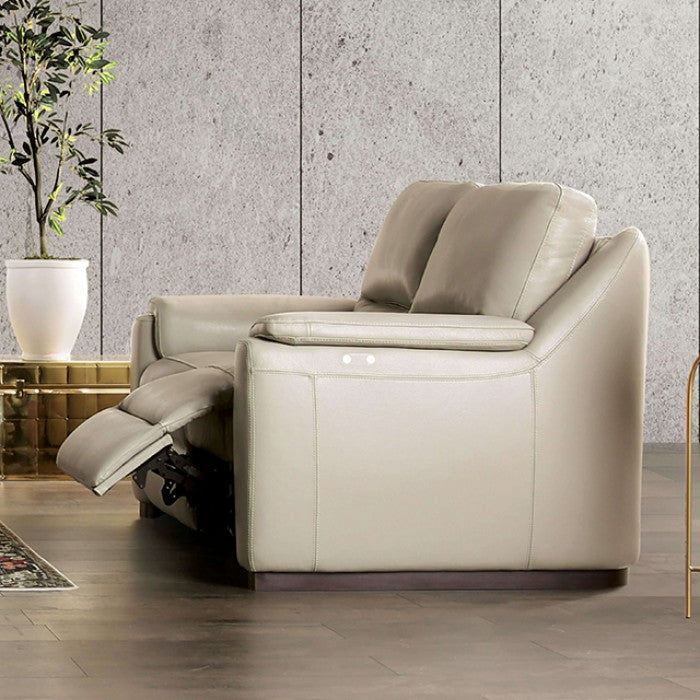 FM90002TP-SL-PM 2 pc Altamura taupe italian leather sofa and love seat set modern with squared arms power recliner USB