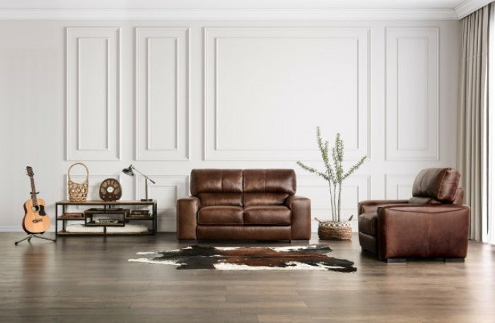 FM90005CG-SL 2 pc Marsicano cognac italian leather sofa and love seat set modern with squared arms