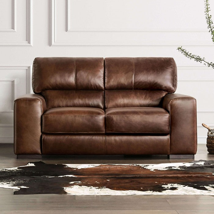 FM90005CG-SL 2 pc Marsicano cognac italian leather sofa and love seat set modern with squared arms