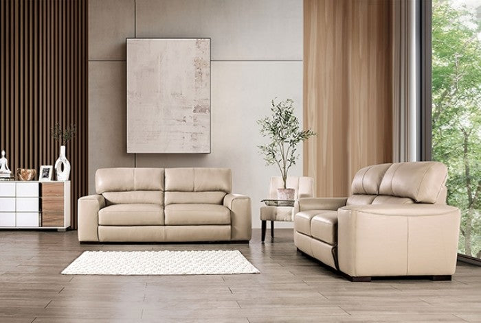 FM90005TP-SL 2 pc Marsicano taupe italian leather sofa and love seat set modern with squared arms