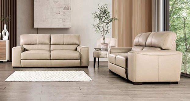 FM90005TP-SL 2 pc Marsicano taupe italian leather sofa and love seat set modern with squared arms
