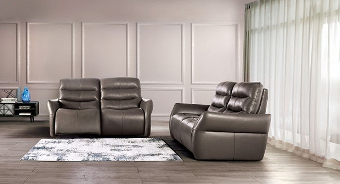FM90007GY-SL-PM 2 pc Granucci grey italian leather sofa and love seat set modern with flared arms power motion recliners