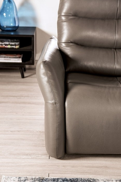 FM90007GY-SL-PM 2 pc Granucci grey italian leather sofa and love seat set modern with flared arms power motion recliners