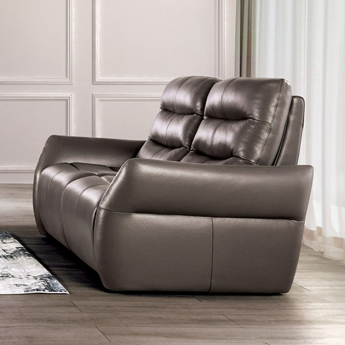 FM90007GY-SL-PM 2 pc Granucci grey italian leather sofa and love seat set modern with flared arms power motion recliners