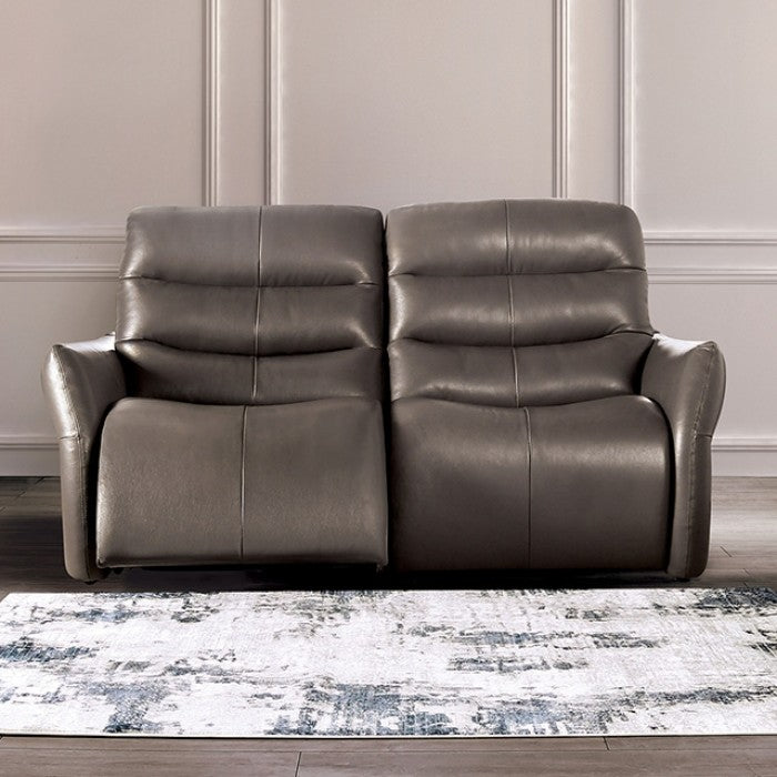 FM90007GY-SL-PM 2 pc Granucci grey italian leather sofa and love seat set modern with flared arms power motion recliners