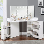 FOA-DK5134WH 3 pc Rosdorf park lorybelle luminous white finish wood corner make up bedroom vanity set