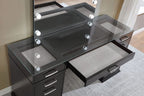 FOA-DK5682DG 3 pc Rosdorf park sheffield valentina obsidian gray finish wood make up bedroom vanity set