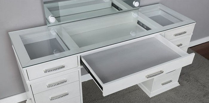 FOA-DK5682WH 3 pc Valentina luminous white finish bedroom vanity make up set Rosdorf park sheffield