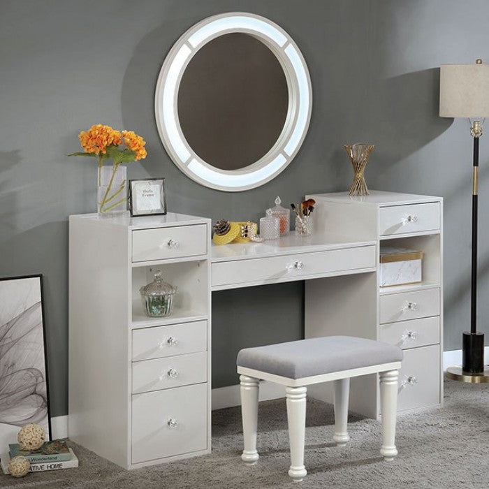 FOA-DK5683WH 3 pc Rosdorf park sheffield yasmine luminous white finish wood make up bedroom vanity set