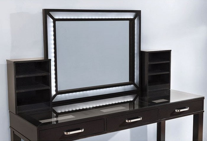 FOA-DK5685DG 3 pc Rosdorf park sheffield stephanie obsidian gray finish wood make up bedroom vanity set