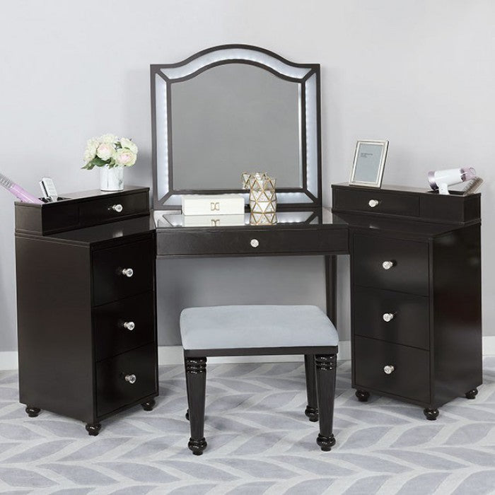 FOA-DK5686DG 3 pc Rosdorf park sheffield tracie obsidian gray finish wood corner make up bedroom vanity set