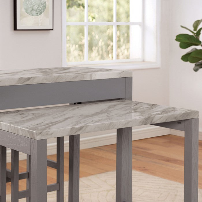 FOA3544LG-PT-3PC 3 pc Whitehall light gray finish wood faux marble top padded seats counter height dining table set