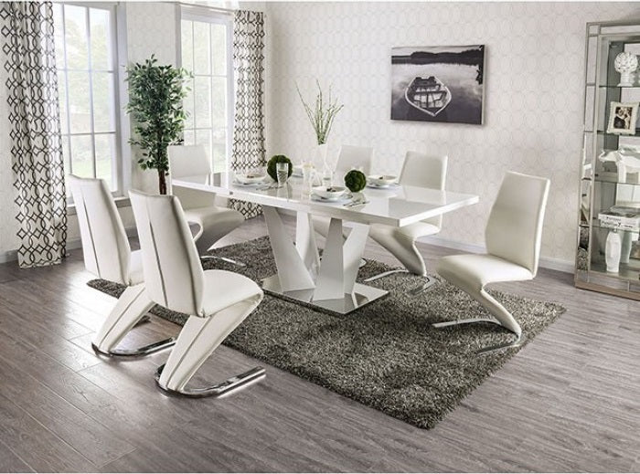 FOA3742T-7PC 7 pc Latitude run grahame zain white high gloss finish wood dining table set