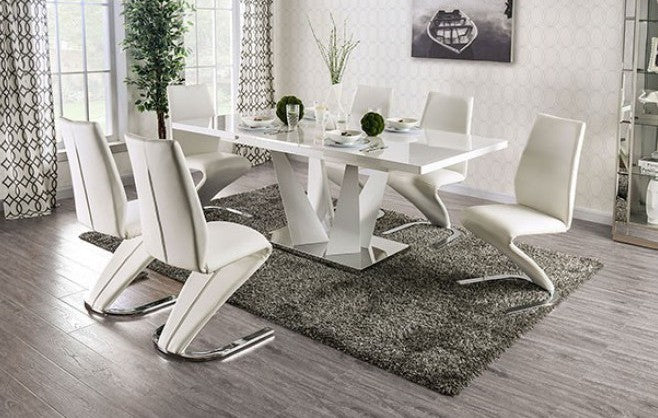 FOA3742T-7PC 7 pc Latitude run grahame zain white high gloss finish wood dining table set