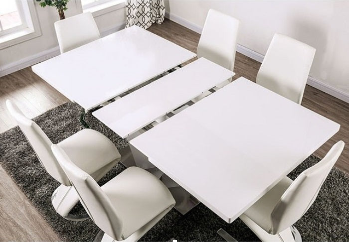 FOA3742T-7PC 7 pc Latitude run grahame zain white high gloss finish wood dining table set