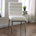 FOA3746SC Set of 2 Canora grey mel sindy chrome metal legs white faux leather channel tufted dining chairs