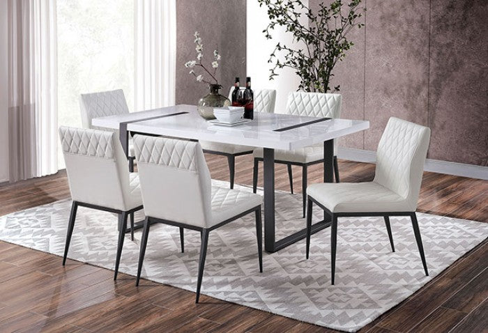 FOA3769T-3799SC-7PC 7 pc Alessia black and white finish mid century modern dining table set