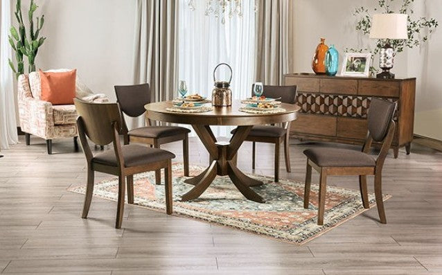 FOA3787RT-5PC 5 pc Loon peak oilton marina dark walnut finish wood round top dining table set