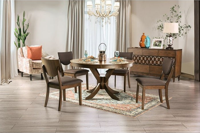 FOA3787RT-5PC 5 pc Loon peak oilton marina dark walnut finish wood round top dining table set