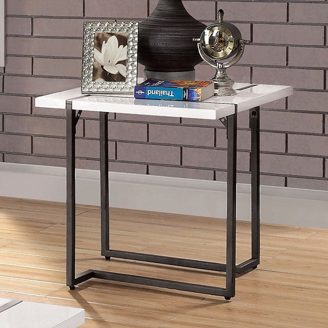 FOA4799-E Izar gun metal finish frame and white high gloss top end table