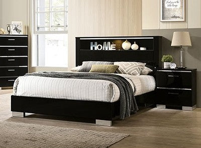 FOA7039 Red barrell studio lidya carlie high gloss black finish wood modern queen bed with LED headboard
