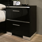 FOA7189-BK 4 pc Rosdorf park Erlach black high gloss finish wood art deco design LED lighting Queen bedroom set
