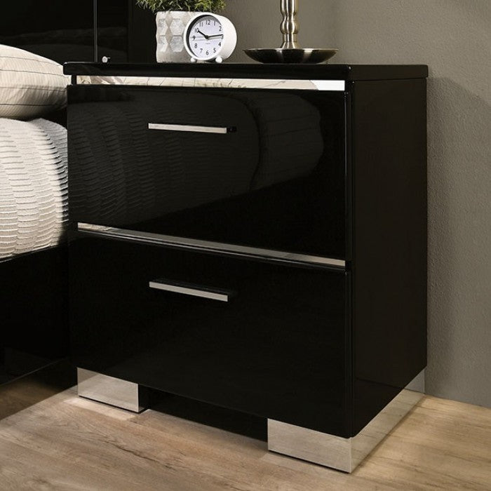 FOA7189-BK 4 pc Rosdorf park Erlach black high gloss finish wood art deco design LED lighting Queen bedroom set