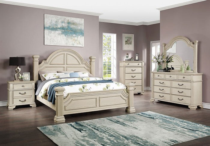 FOA7144WH 4 pc Canora grey ortiz pamphilos elegant style antique white finish wood queen bedroom set