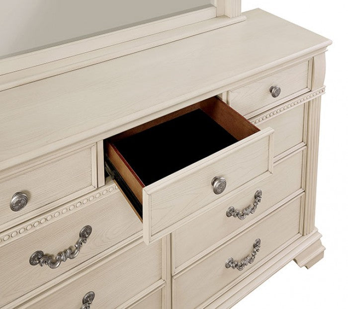 FOA7144WH 4 pc Canora grey ortiz pamphilos elegant style antique white finish wood queen bedroom set