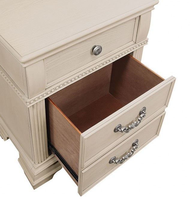 FOA7144WH 4 pc Canora grey ortiz pamphilos elegant style antique white finish wood queen bedroom set