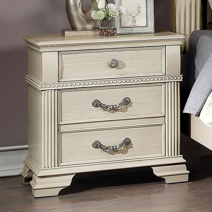 FOA7144WH 4 pc Canora grey ortiz pamphilos elegant style antique white finish wood queen bedroom set