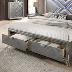 FOA7147 4 pc Rosdorf park Emmeline silver finish wood art deco design LED lighting queen bedroom set