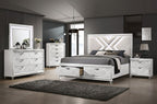 FOA7147WH-4PC 4 pc Emmeline white finish wood art deco design LED lighting queen bedroom set