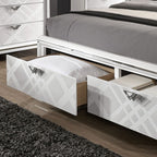 FOA7147WH-4PC 4 pc Emmeline white finish wood art deco design LED lighting queen bedroom set
