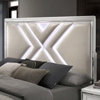 FOA7147WH-4PC 4 pc Emmeline white finish wood art deco design LED lighting queen bedroom set