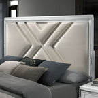 FOA7147WH-4PC 4 pc Emmeline white finish wood art deco design LED lighting queen bedroom set
