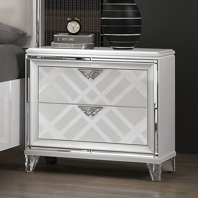 FOA7147WH-4PC 4 pc Emmeline white finish wood art deco design LED lighting queen bedroom set