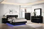 FOA7189-BK 4 pc Rosdorf park Erlach black high gloss finish wood art deco design LED lighting Queen bedroom set